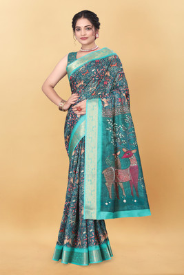 rudraCreation Digital Print Assam Silk Art Silk Saree(Green)