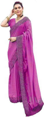 Bilvexy Embroidered Bollywood Silk Blend Saree(Pink)