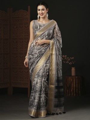 Sareemall Printed Kalamkari Organza Saree(Grey)