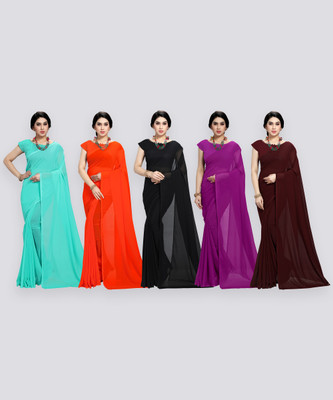 Anand Sarees Solid/Plain Bollywood Georgette Saree(Pack of 5, Multicolor)