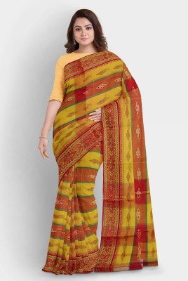 SABITA SAREE CENTER Self Design, Hand Painted Tant Pure Cotton Saree(Yellow)