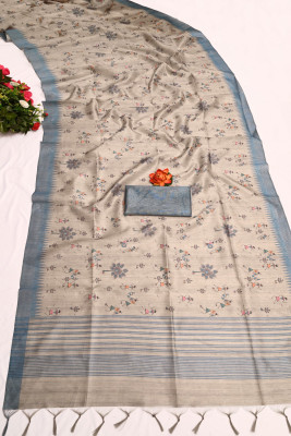 K 5 FASHION Digital Print, Floral Print Bollywood Cotton Silk Saree(Grey)