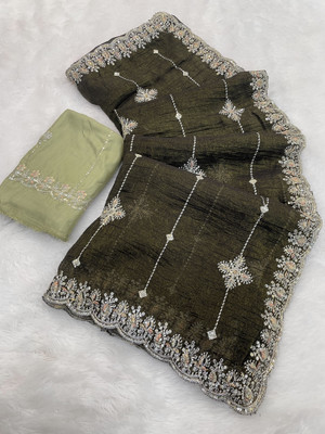 Ethina Fashion Embroidered Bollywood Art Silk Saree(Light Green)