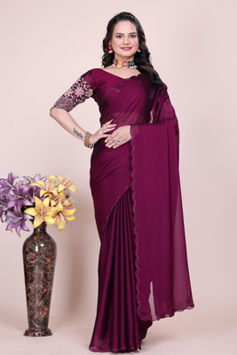 Shatayu Solid/Plain Maheshwari Chiffon Saree(Maroon)