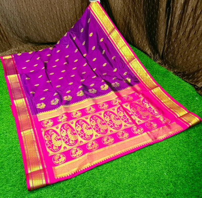 HouseOfCommon Woven Paithani Art Silk Saree(Purple)