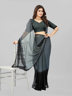 Julee Dyed Daily Wear Chiffon Saree(Grey, Black)