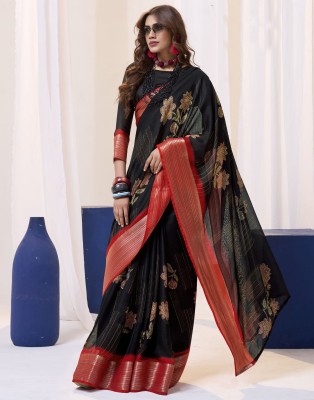 Samah Floral Print Bollywood Georgette Saree(Black, Red)