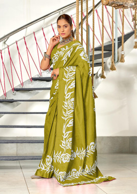 Vishal Corporation Floral Print Daily Wear Pure Cotton Saree(Green)