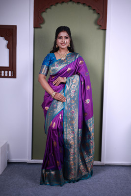 Spetila Woven Banarasi Jacquard, Pure Silk Saree(Purple)