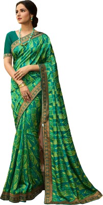 SARIK Printed, Self Design, Ombre, Geometric Print, Floral Print, Checkered, Solid/Plain Bollywood Georgette, Chiffon Saree(Green)