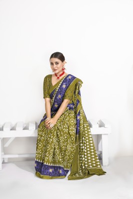 Trisha Tex Printed Daily Wear Cotton Blend Saree(Green)