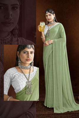 SHILPKALA Embellished Bollywood Chiffon Saree(Green)