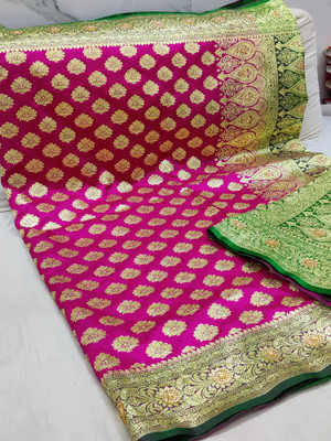 shree ambaji saree Printed Banarasi Handloom Satin Saree(Pink)