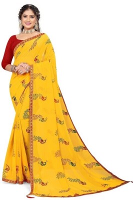 HousOfCommon Printed Daily Wear Georgette Saree(Yellow)