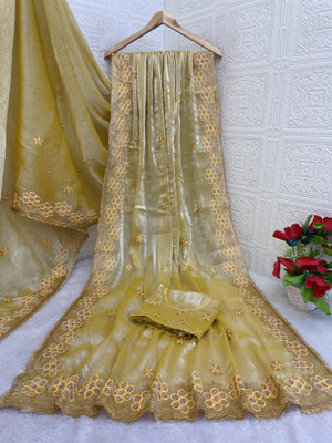 KHRITI FAB Embroidered Bollywood Jimmy choo Saree(Beige)