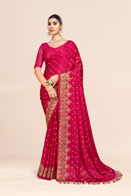 Sanskriti Synthetics Floral Print Handloom Georgette Saree(Magenta)