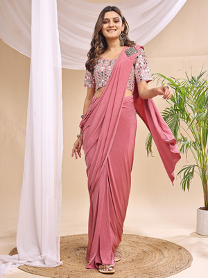 VRAJTEX FAB Solid/Plain Bollywood Lycra Saree(Pink)