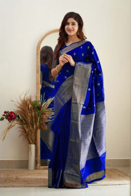 AMRUTKALA SAREES Printed Banarasi Silk Blend Saree(Dark Blue)