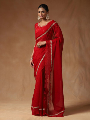 Tasrika Embellished Bollywood Tissue Saree(Red)