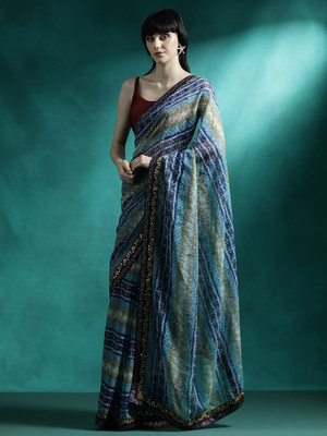 Sangria Embroidered Daily Wear Georgette Saree(Blue)