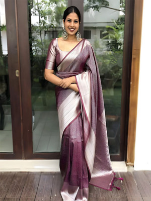 ANOUK Woven Chanderi Silk Blend Saree(Magenta)