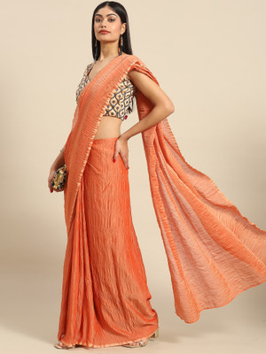 Sareemall Solid/Plain Bollywood Cotton Blend Saree(Orange)