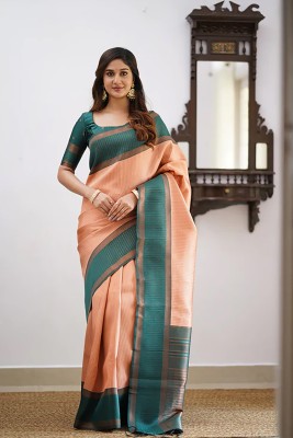 Aldwych Self Design Banarasi Silk Blend Saree(Orange)