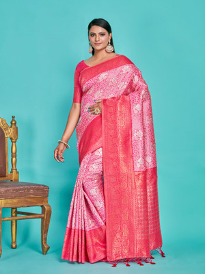 MIMOSA Woven Kanjivaram Art Silk Saree(Pink)