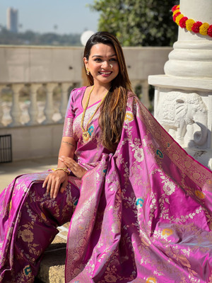 Margi Designers Printed Kanjivaram Pure Silk, Jacquard Saree(Multicolor)