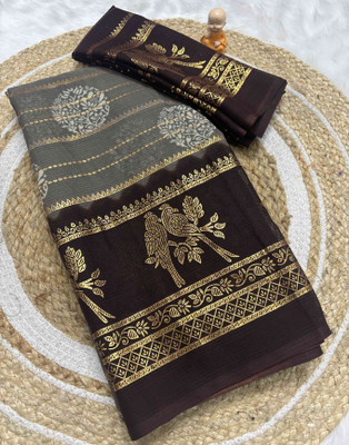 RegalDrapes Printed Bollywood Georgette Saree(Brown, Grey)