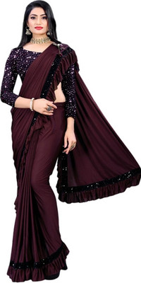 KRIRA ENTERPRISE Self Design Bollywood Lycra Blend Saree(Maroon)