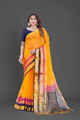 Aarunika MNT Solid/Plain Bollywood Organza Saree(Yellow)