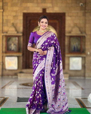 DIVINE JUNCTION WEAR Woven Banarasi Satin Saree(Purple)