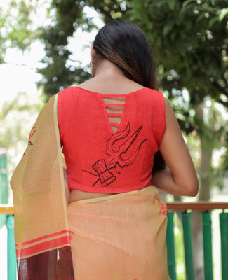 Anjaneya Sarees Printed Bollywood Linen Saree(Yellow)