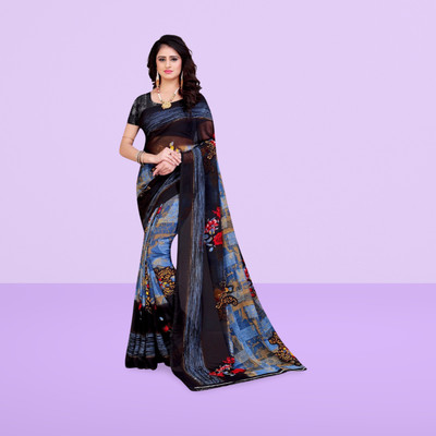 Leelavati Printed Daily Wear Georgette Saree(Dark Blue)