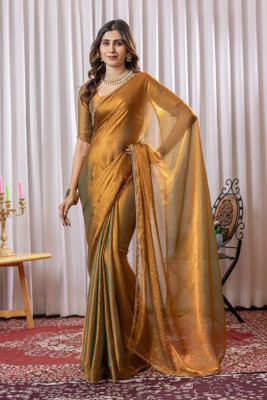 sareya veela Solid/Plain, Embroidered Maheshwari Georgette Saree(Yellow)
