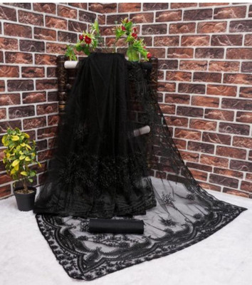 NIYANTAKSH Embroidered Daily Wear Net Saree(Black)