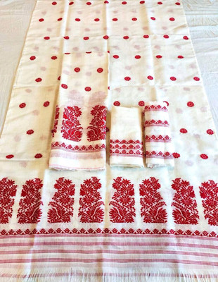 white desert Self Design Mekhela Chador Cotton Silk Saree(White)
