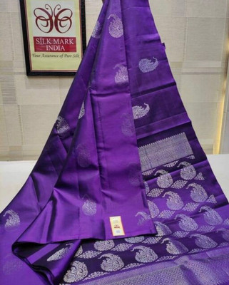WOMENELEGENCE Embellished Banarasi Pure Silk Saree(Purple)