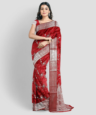Arzoo kala textiles Self Design, Paisley, Embellished, Woven Banarasi Cotton Silk Saree(Pack of 2, Red)