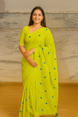 TARAMAACREATION Embroidered Handloom Handloom Pure Cotton Saree(Light Green)