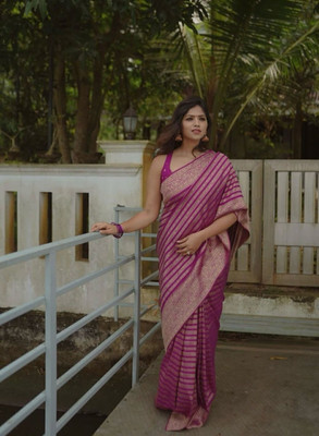 Bansari Textiles Woven Daily Wear Jacquard, Art Silk Saree(Pink)