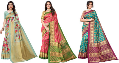 YASHIKA Printed, Woven Daily Wear Art Silk Saree(Pack of 3, Light Green, Pink, Blue)