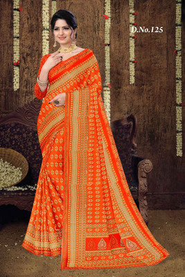 Abhishree Fashion Printed Daily Wear Georgette Saree(Orange)