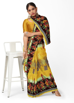 Suali Printed Bandhani Georgette Saree(Yellow)