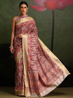Anouk Rustic Printed Chinnalapattu Silk Blend Saree(Maroon)