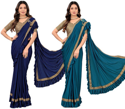 HARIOM FASHION Solid/Plain Bollywood Lycra Blend Saree(Pack of 2, Multicolor)