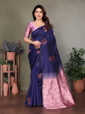 Dhruti Creation Woven Banarasi Jacquard Saree(Dark Blue)