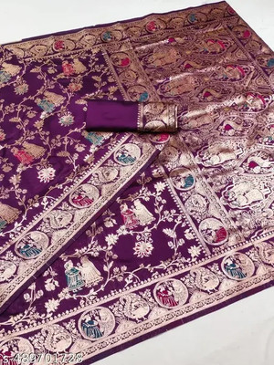 Suali Self Design Banarasi Art Silk Saree(Purple)