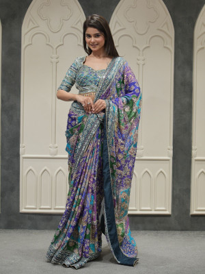 NAYRYN CREATION Printed, Floral Print, Paisley Bollywood Silk Blend Saree(Multicolor)